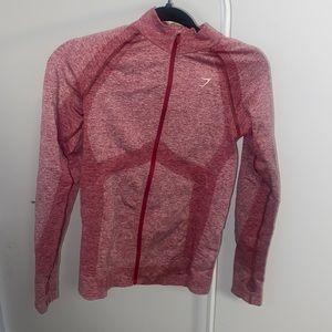 GYMSHARK red medium tight zip up jacket, new, worn once.